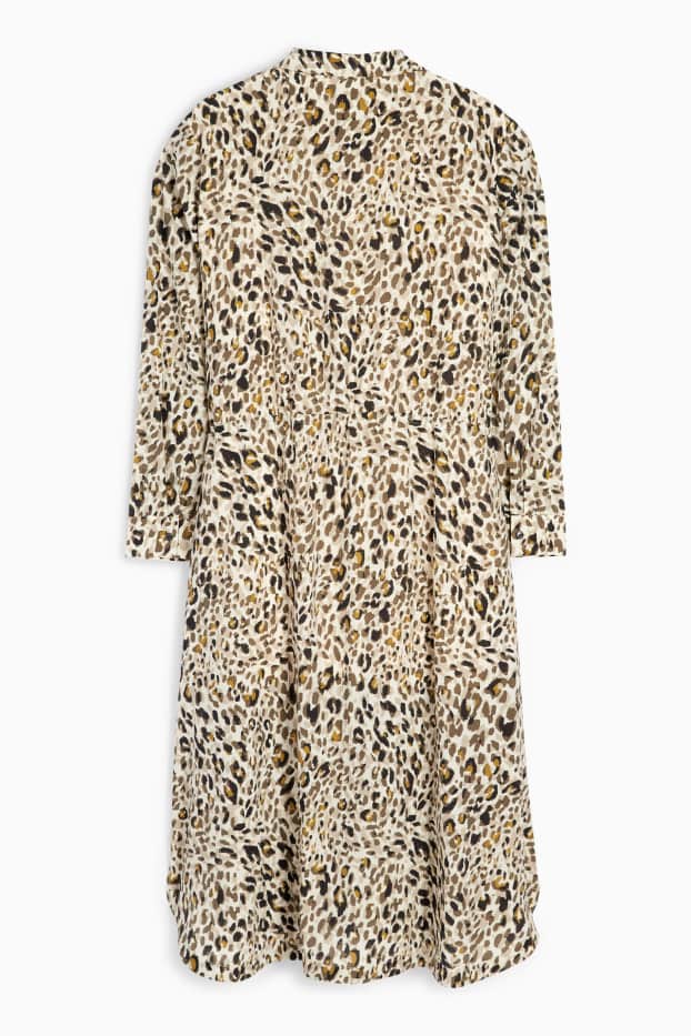 Femei - Rochie tip bluză - imprimeu de leopard - structurată - bej deschis