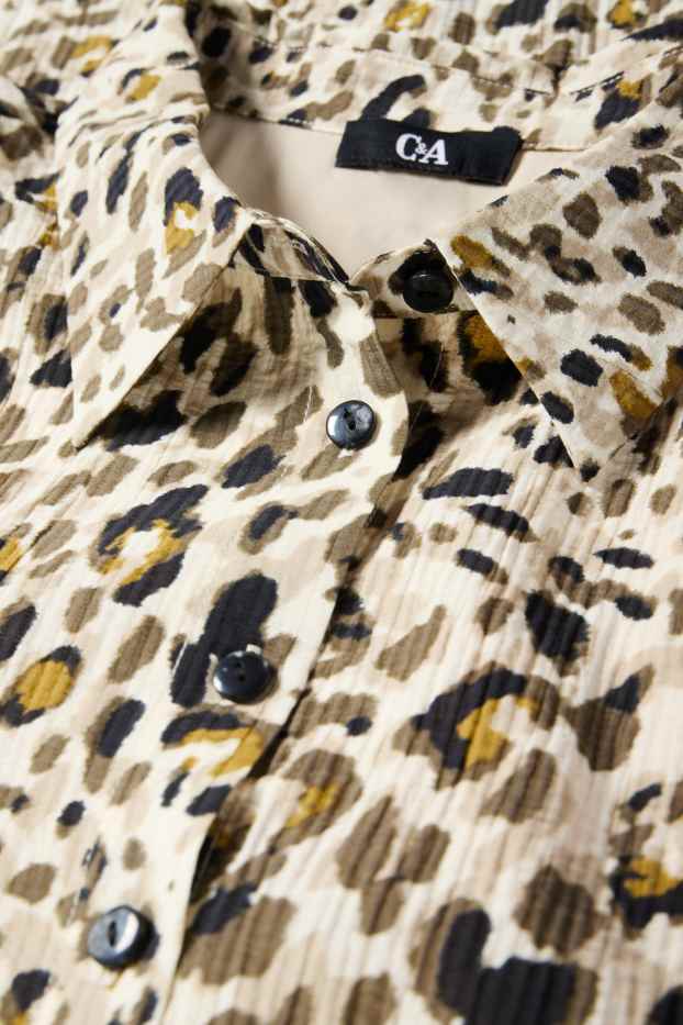 Femei - Rochie tip bluză - imprimeu de leopard - structurată - bej deschis