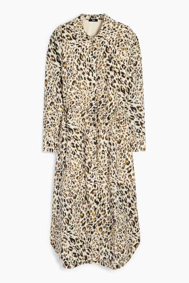Damen - Blusenkleid - Leo-Print - strukturiert - hellbeige