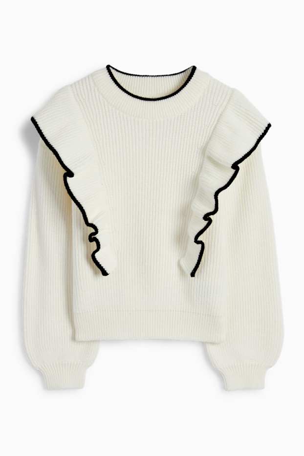 Kinder Mädchen - Pullover - gerippt - cremeweiß