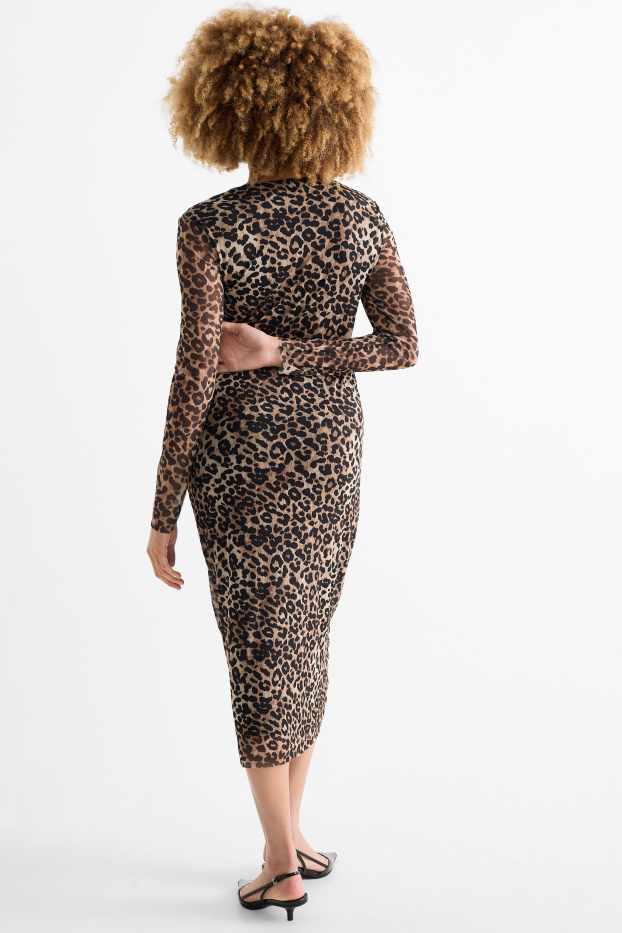 Donna - Vestito in rete - stampa leopardata - nero / beige