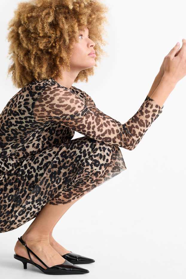 Donna - Vestito in rete - stampa leopardata - nero / beige