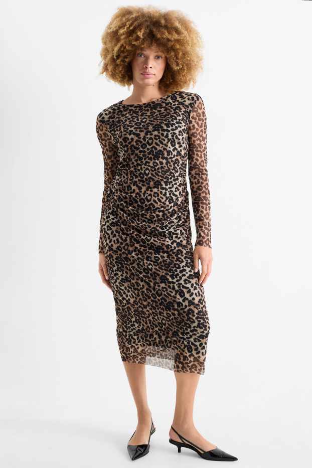 Donna - Vestito in rete - stampa leopardata - nero / beige