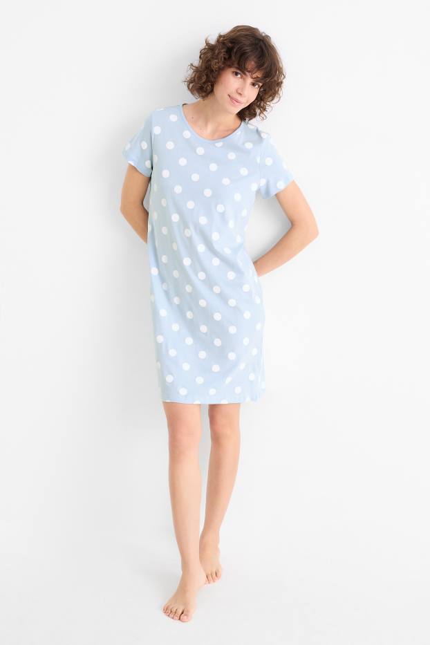 Femmes - Chemise de nuit - à pois - bleu clair