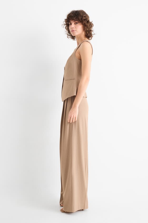 Women - Business trousers - mid waist - wide leg - pinstripes - light brown