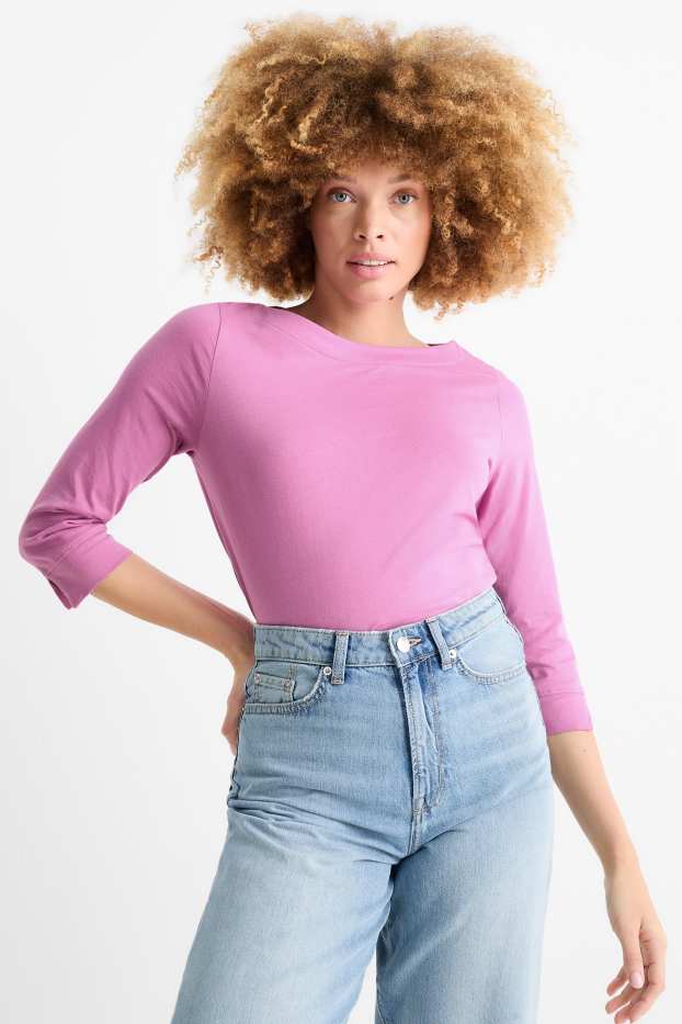 Mujer - Camiseta básica de manga larga - rosa