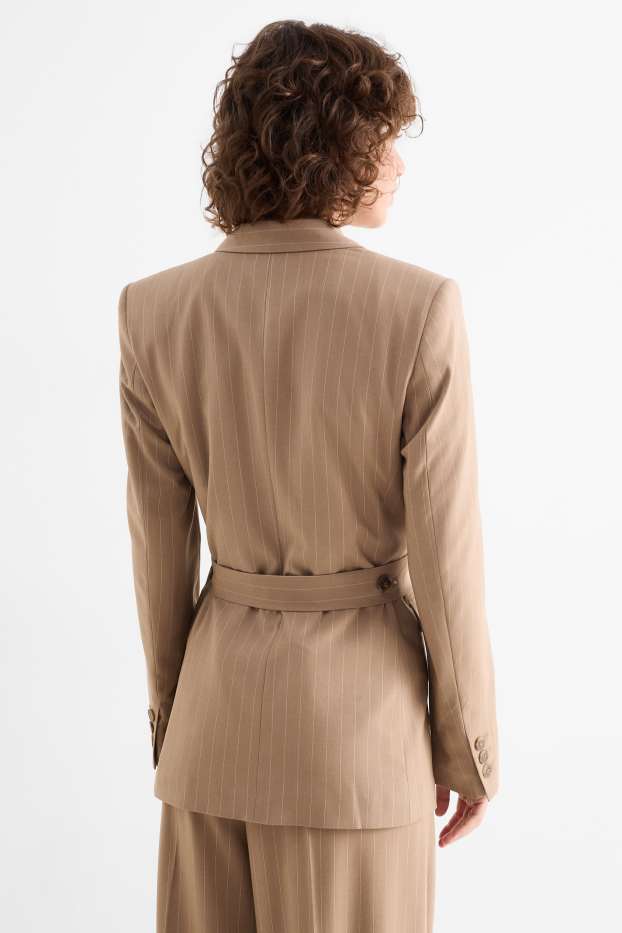Femmes - Blazer long - regular fit - fines rayures - beige