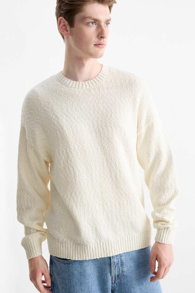 Uomo - Maglione - tramato - bianco crema