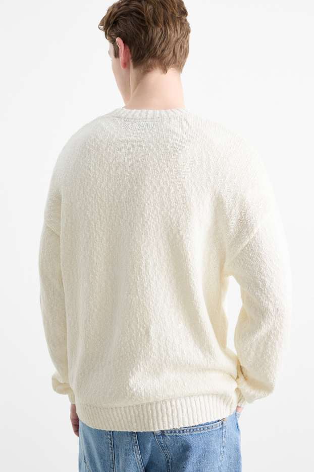 Uomo - Maglione - tramato - bianco crema