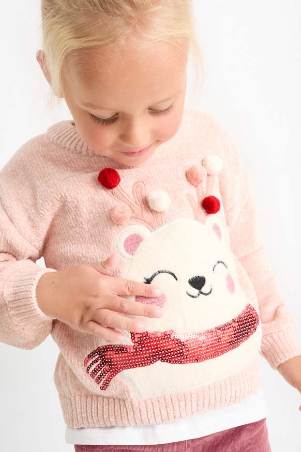 Enfants filles - Ours polaire - pullover de Noël - rose