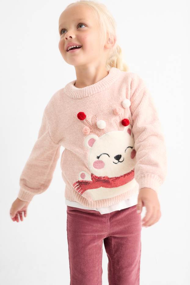 Enfants filles - Ours polaire - pullover de Noël - rose