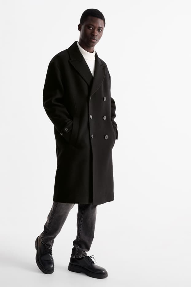 Hommes - Manteau - laine mélangée - noir