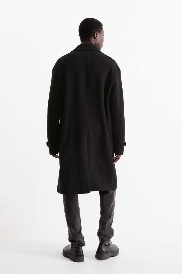Hommes - Manteau - laine mélangée - noir
