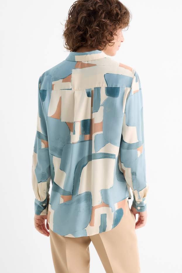 Mujer - Blusa de raso - estampada - beis