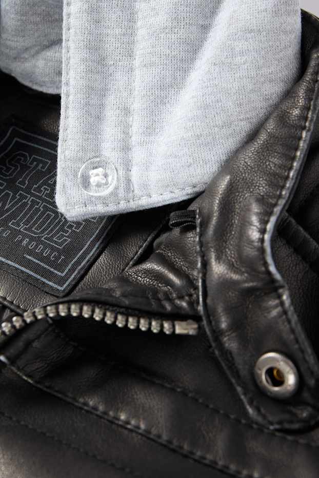 Bambini - Giacca stile motociclista con cappuccio - similpelle - nero