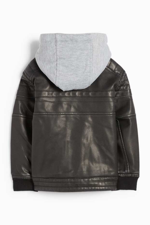 Bambini - Giacca stile motociclista con cappuccio - similpelle - nero