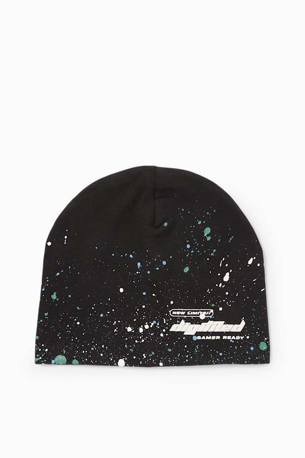 Enfants garçons - Gaming - bonnet rond - à motif - noir