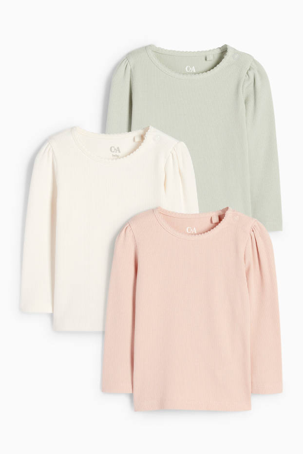 Baby Mädchen - Multipack 3er - Baby-Langarmshirt - gerippt - mintgrün
