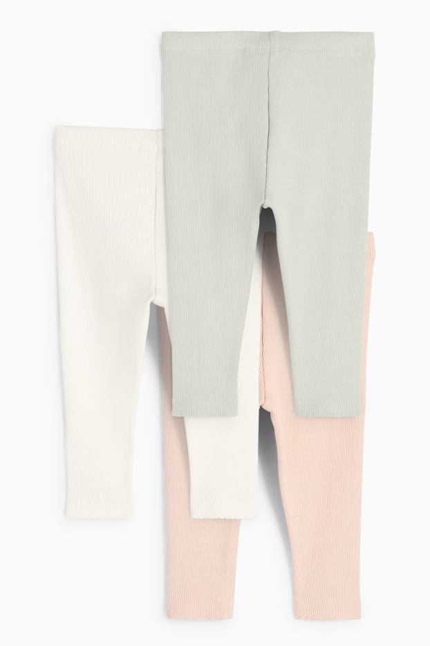 Neonate - Confezione da 3 - leggings per neonati - a coste - bianco
