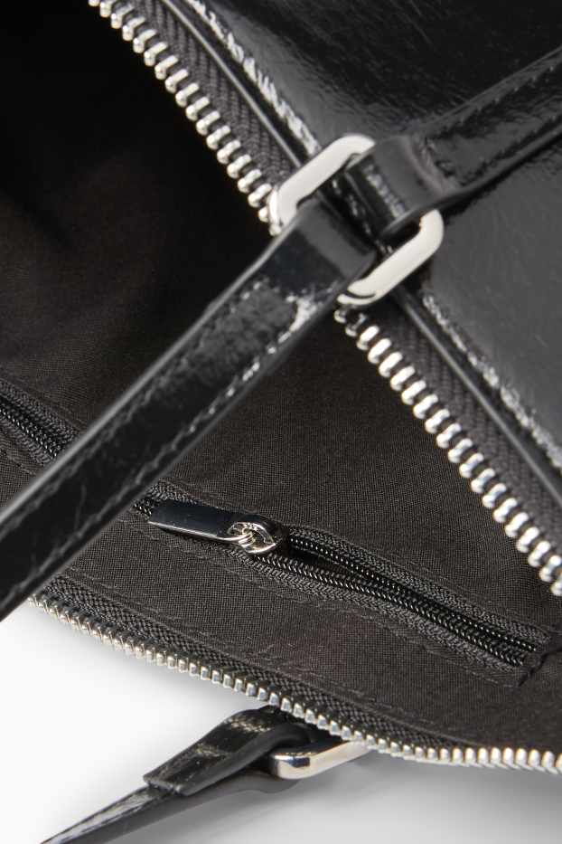 Damen - Schultertasche - Lederimitat - schwarz