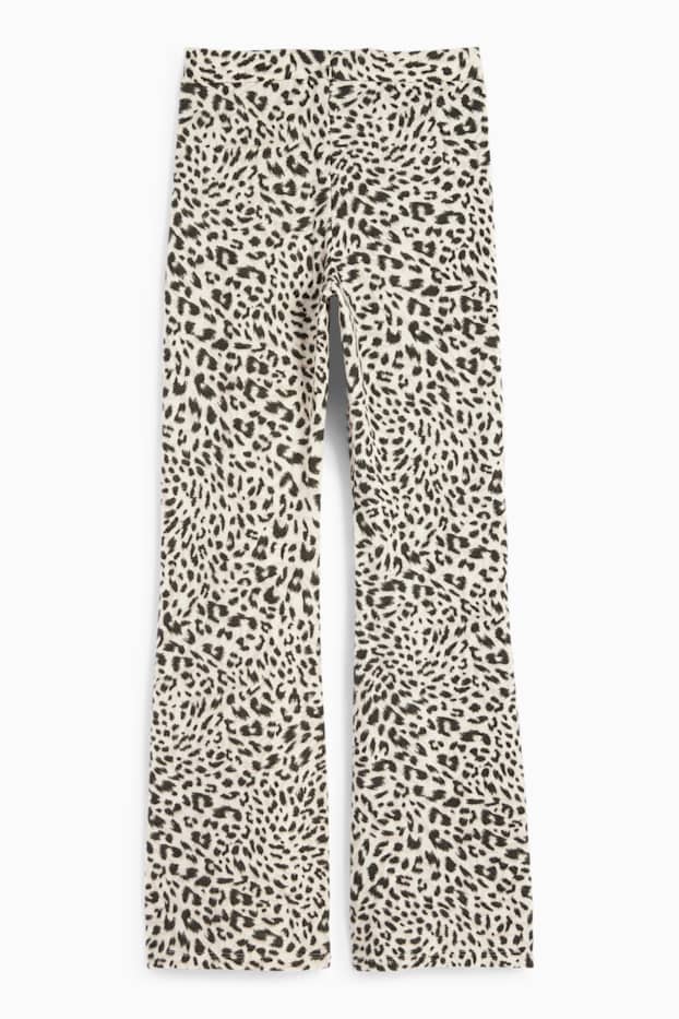 Dames - Flared legging - luipaardprint - zwart / beige