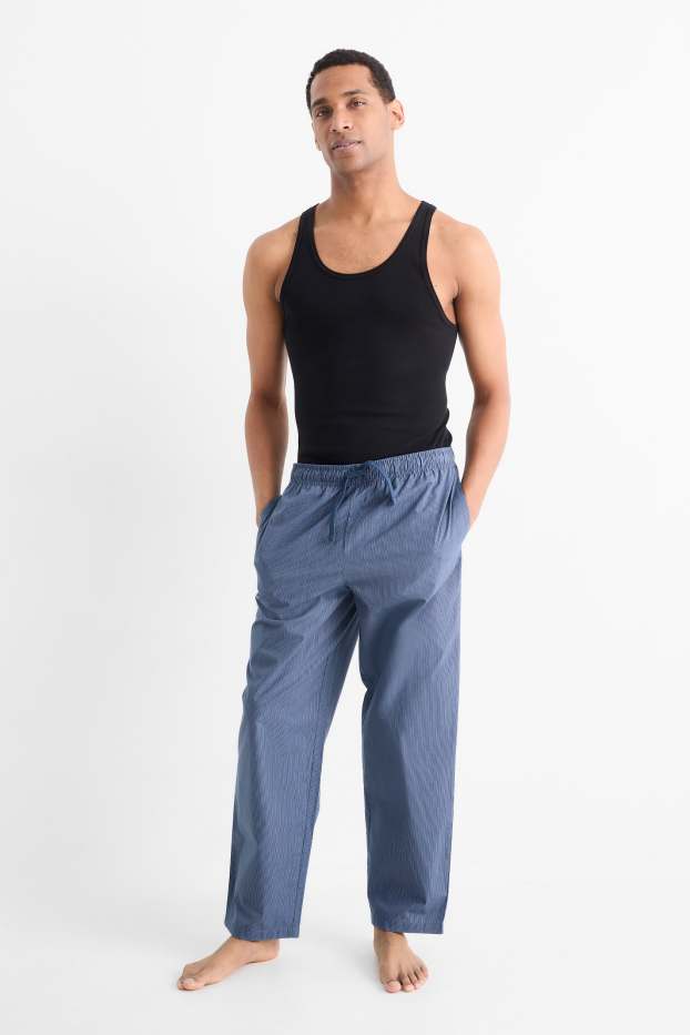 Herren - Pyjamahose - gestreift - dunkelblau