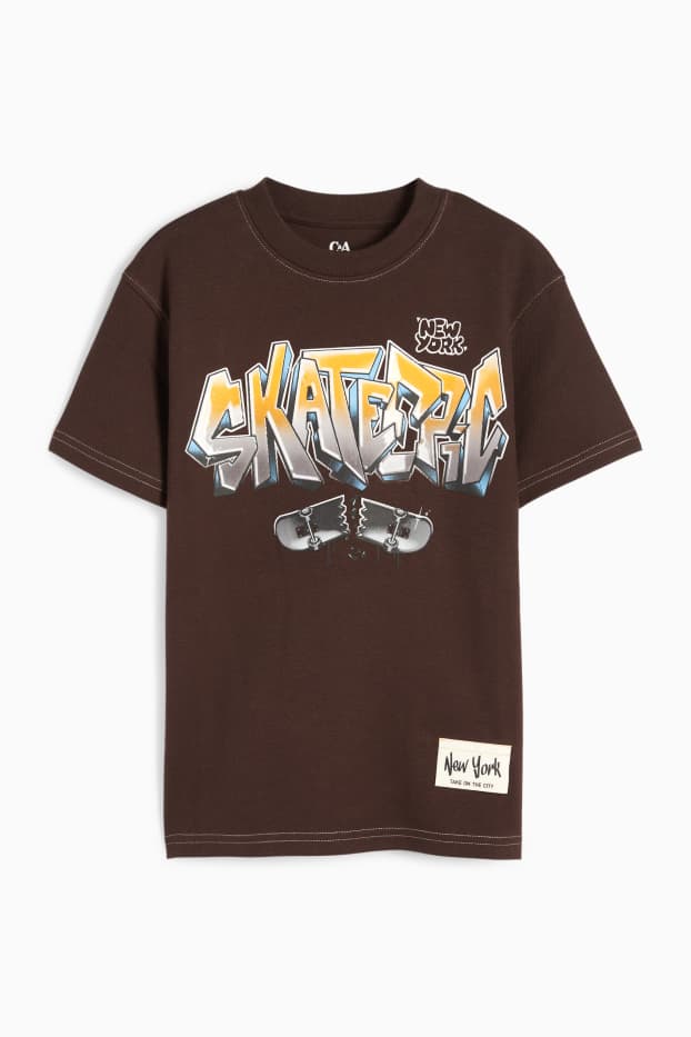 Kinder Jungen - Skater - Kurzarmshirt - dunkelbraun