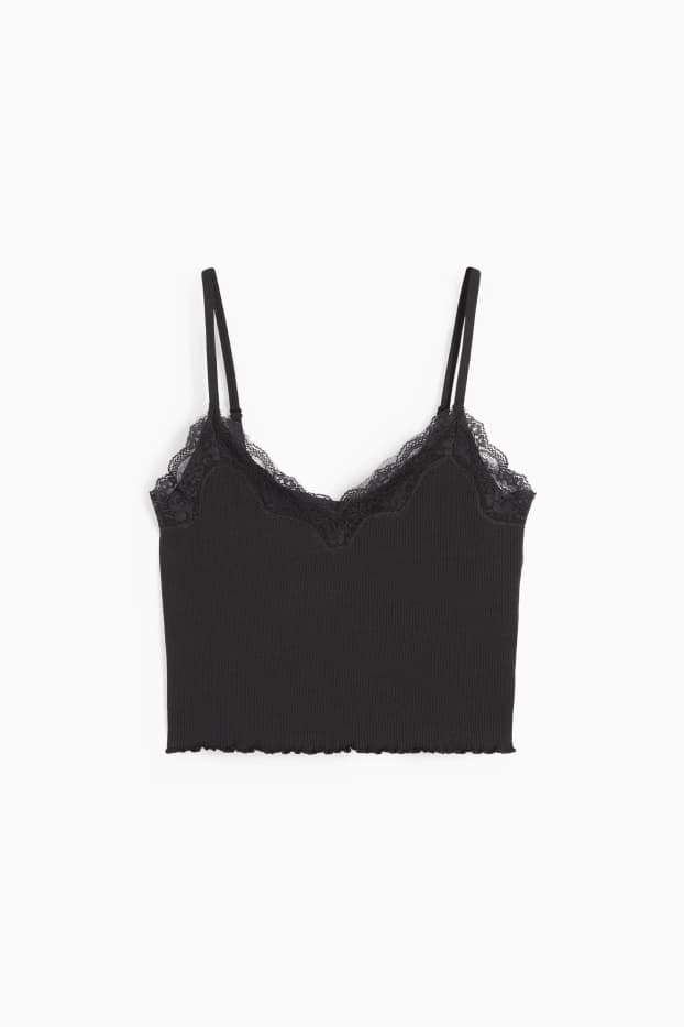 Women - Cropped top - ribbed - black