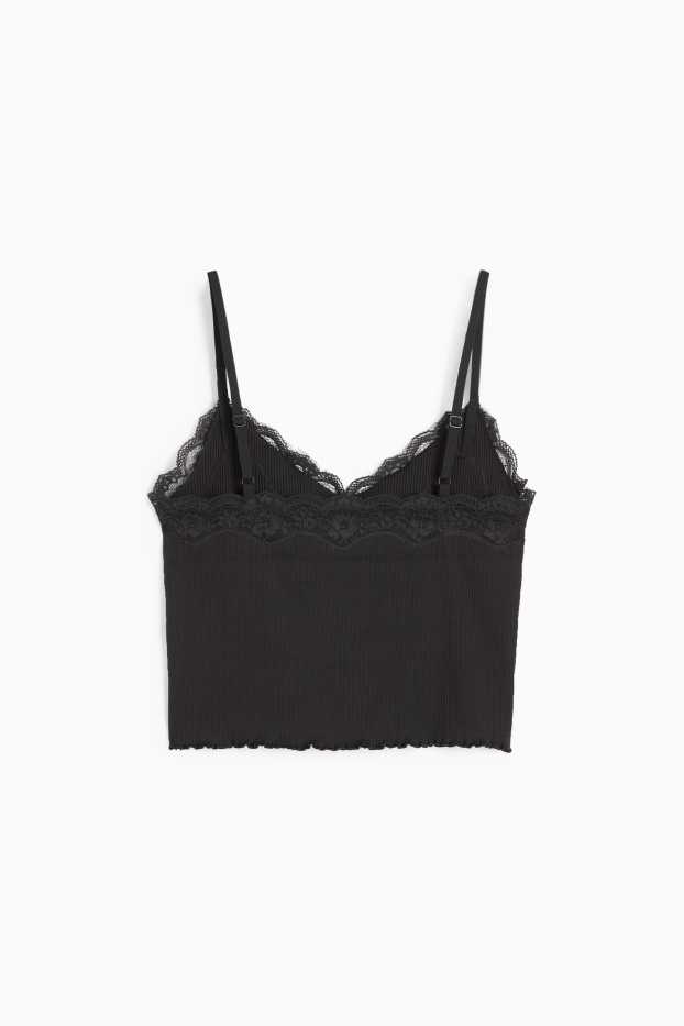 Women - Cropped top - ribbed - black