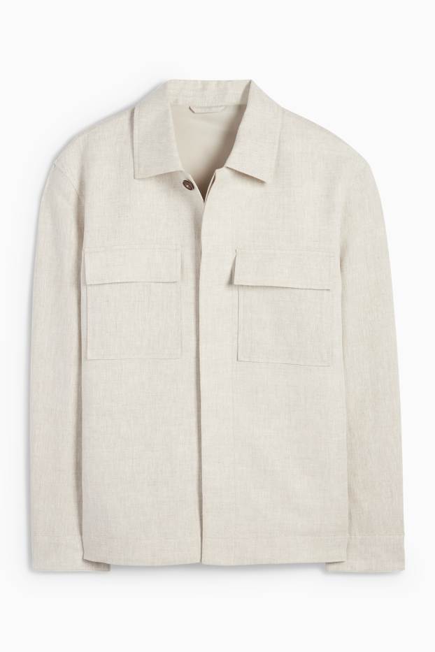 Herren - Hemdjacke - Leinen-Mix - hellbeige