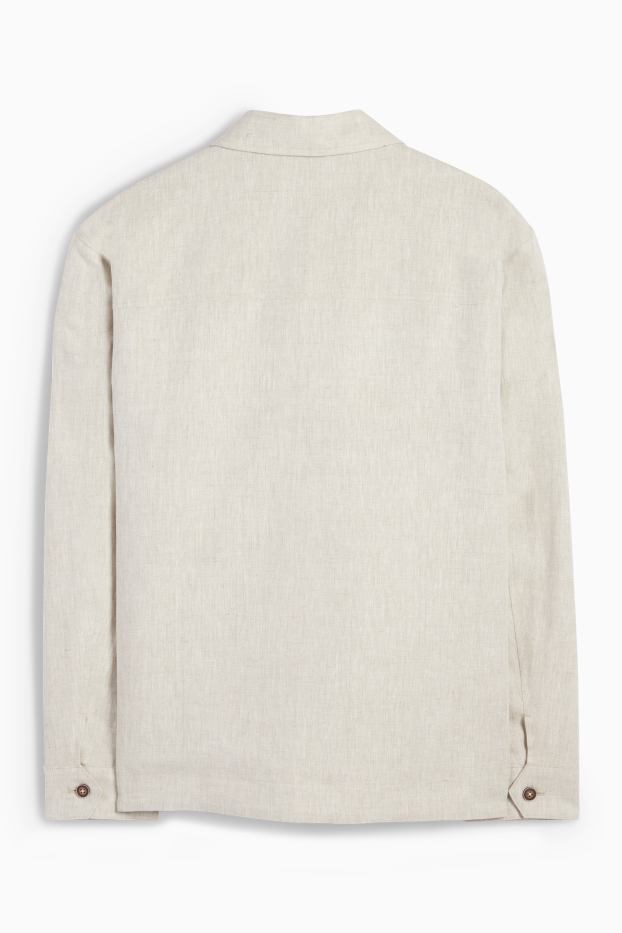 Herren - Hemdjacke - Leinen-Mix - hellbeige