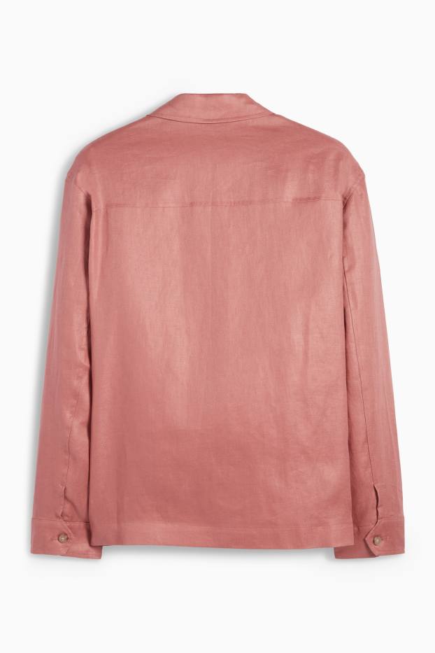 Men - Linen shirt jacket - dark rose
