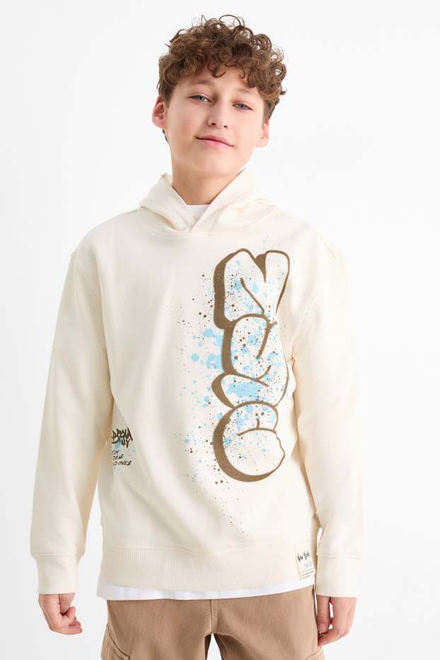 Kinderen: jongens - Graffiti - hoodie - crème wit