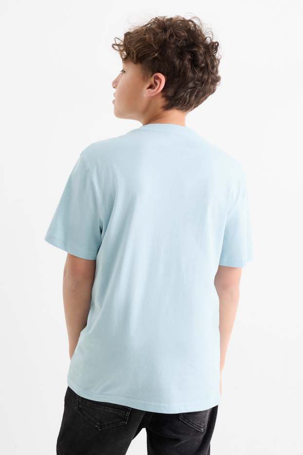 Kinder Buben - Multipack 3er - Graffiti - Kurzarmshirt - braun / blau