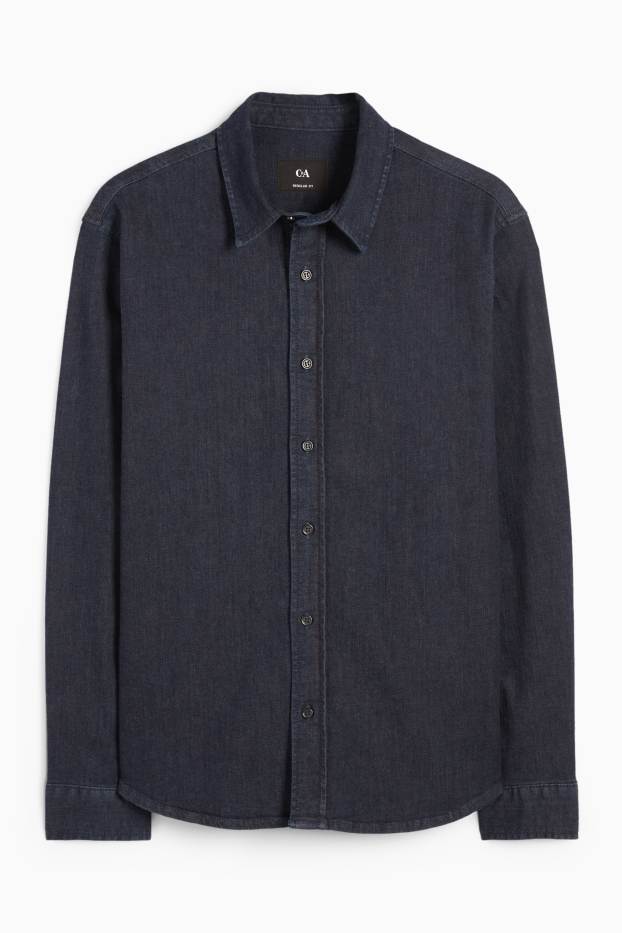 Bărbați - Cămașă din denim - regular fit - guler Kent - denim-albastru închis