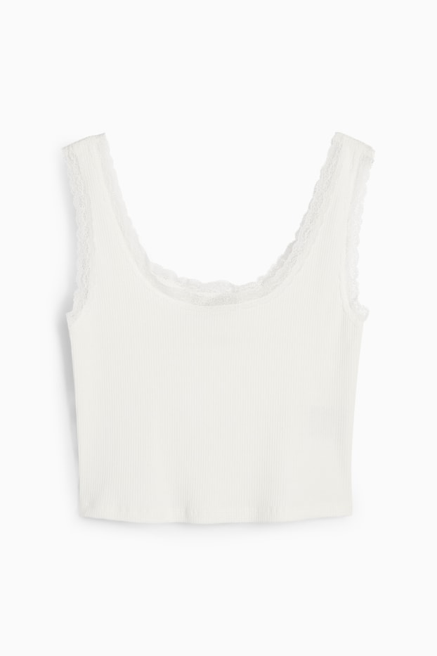 Dames - Korte top - geribd - wit