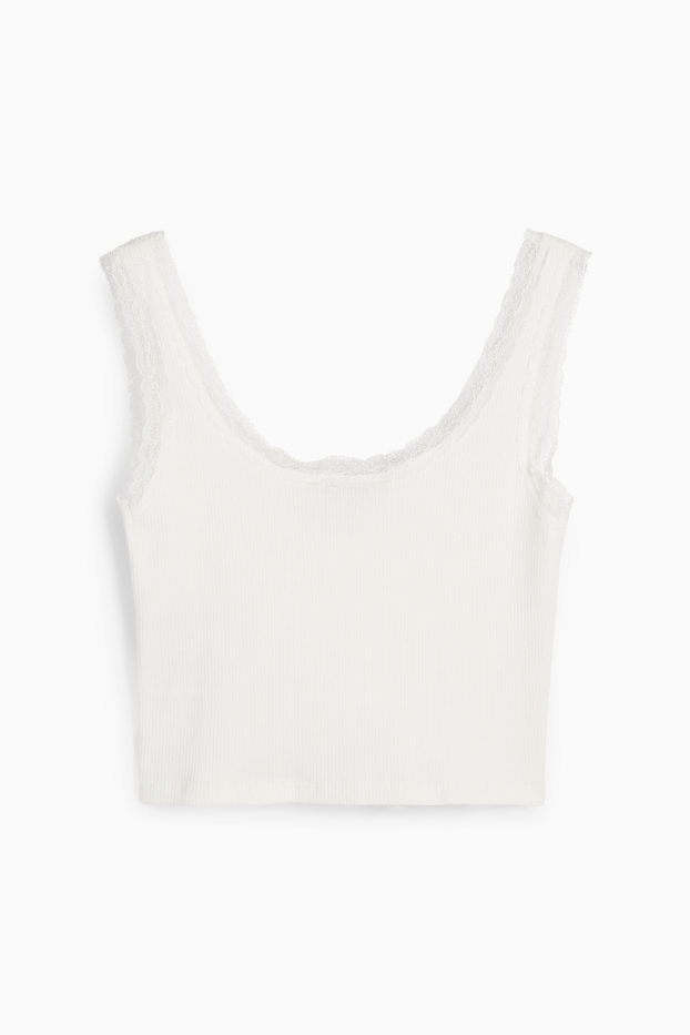 Dames - Korte top - geribd - wit