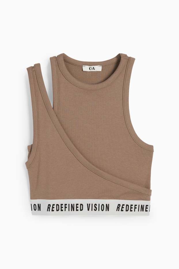 Women - Cropped top - ribbed - light brown