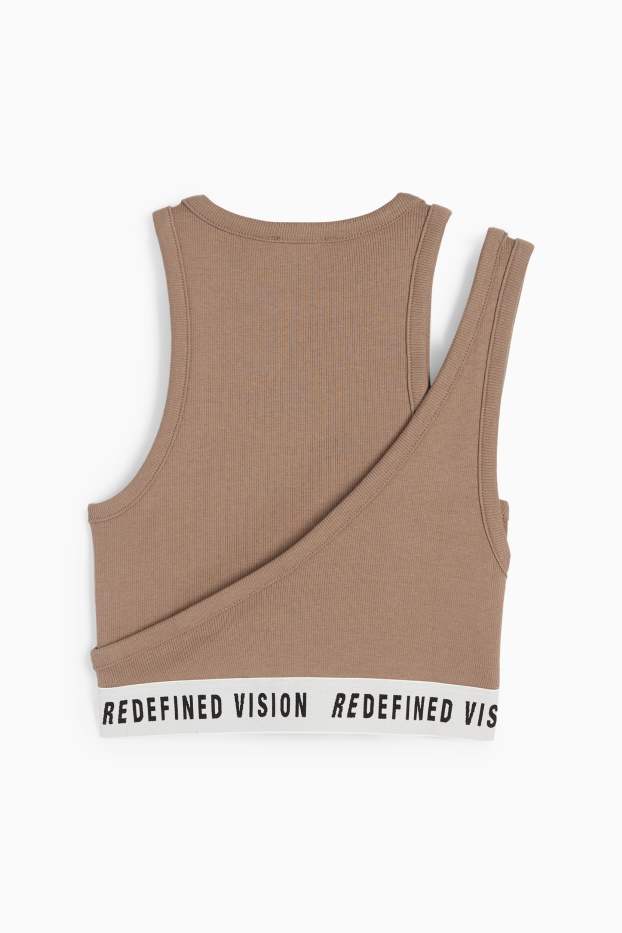 Women - Cropped top - ribbed - light brown