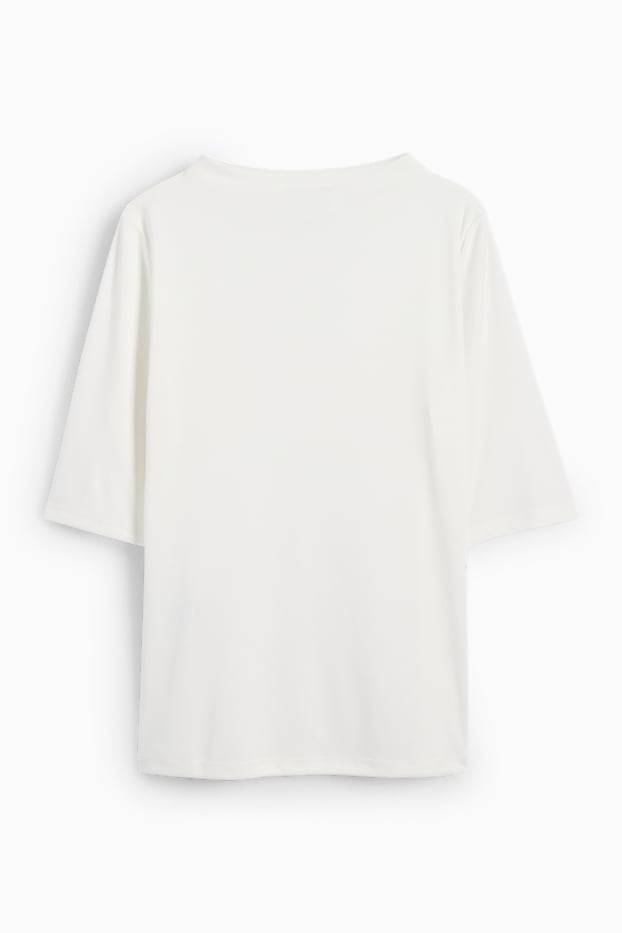 Damen - Langarmshirt - gerippt - weiß