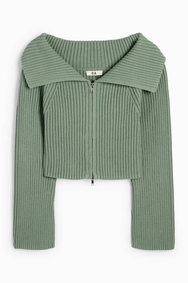 Dames - Kort gebreid vest - geribd - groen