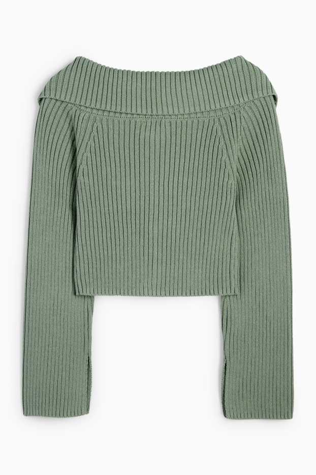 Dames - Kort gebreid vest - geribd - groen