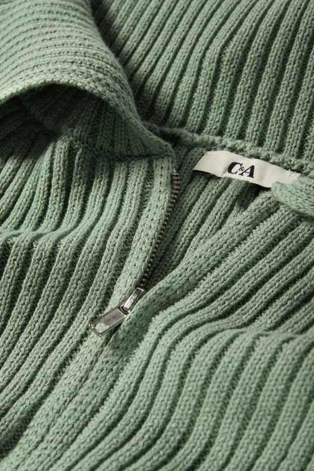 Dames - Kort gebreid vest - geribd - groen