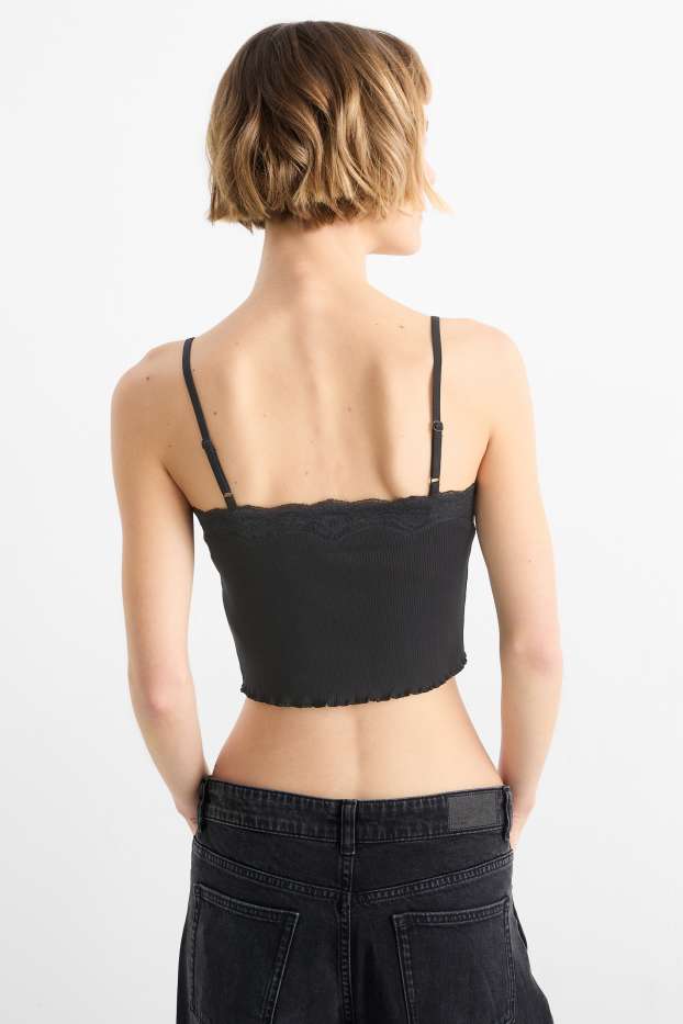 Women - Cropped top - ribbed - black