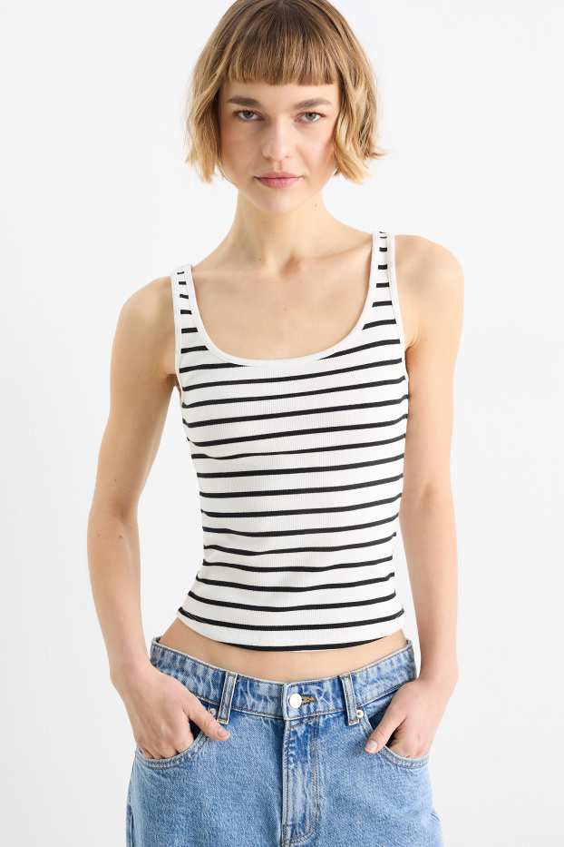 Dona - Samarreta sense mànigues crop - de canalé - de ratlles - blanc/negre