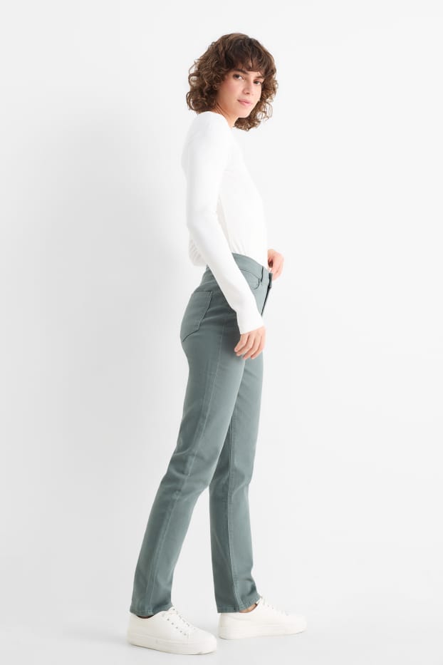 Kobiety - Spodnie materiałowe - wysoki stan - slim fit - zielony