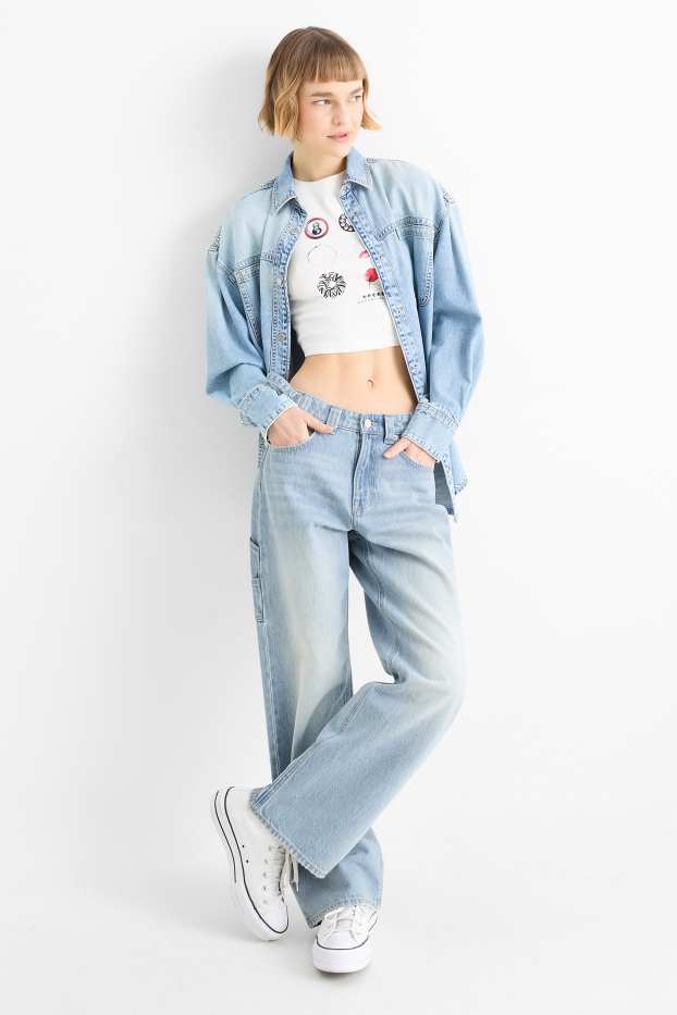 Femei - Baggy jeans - talie medie - denim-albastru deschis