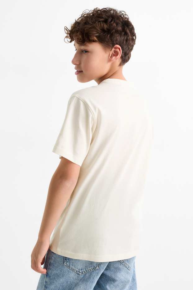 Copii - Băieți - Iepure cu minge de baschet - tricou cu mânecă scurtă - alb-crem