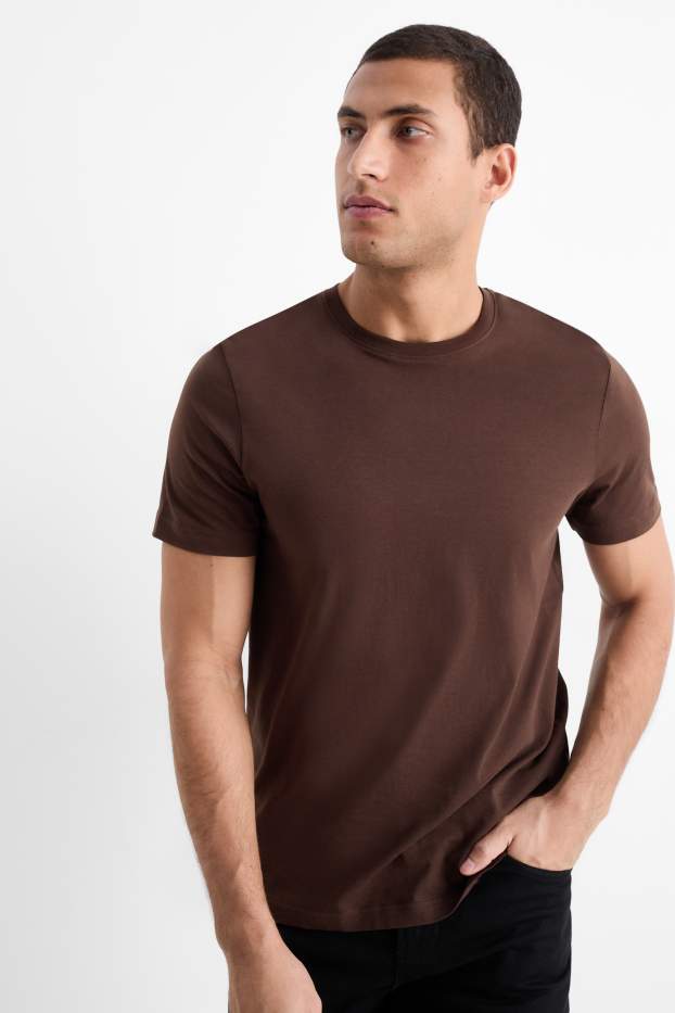 Heren - T-shirt - regular fit - donkerbruin