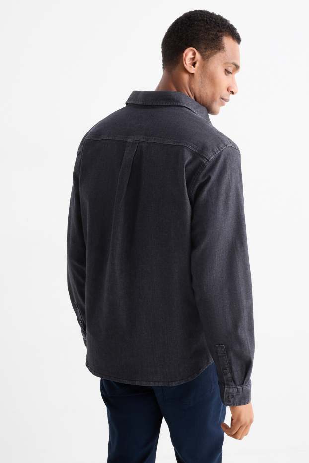 Bărbați - Cămașă din denim - regular fit - guler Kent - denim-albastru închis